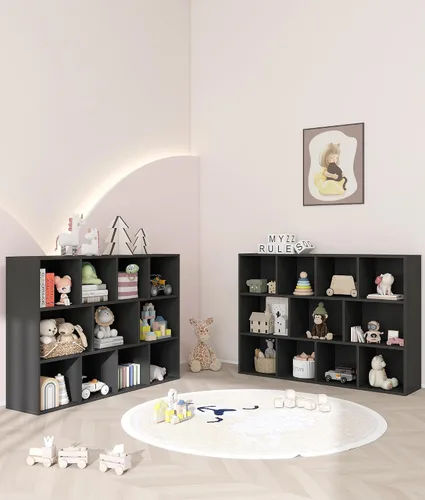 Vista 5 de Organizador de almacenamiento de juguetes para niños de 11 cubos con estante para niños, estantería de bebé para guardería, estantería de madera