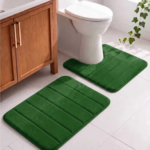 Vista 15 de Juego de 2 alfombras de baño de espuma viscoelástica, súper suaves, absorbentes, de secado rápido, alfombras de baño de espuma viscoelástica