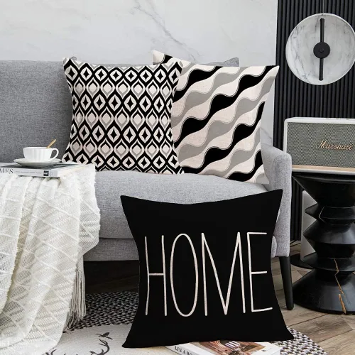 Vista 6 de Fukeen Home - Juego de 4 fundas de almohada geométricas decorativas modernas de 16 x 16 pulgadas, color negro, blanco, gris, flecha, rayas, ondas