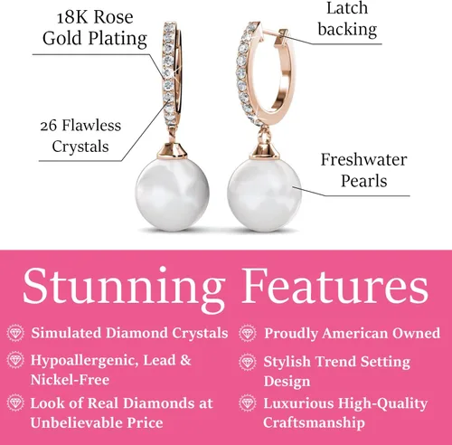 Vista 2 de Cate & Chloe Daphne - Aretes colgantes de oro blanco de 18 quilates con cristales y perlas, aretes colgantes de plata para mujer