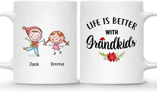 Vista 16 de Gossby Taza personalizada – GRANDKIDS MAKE LIFE MORE GRAND (1 niño) – Taza de café de cerámica de 11 onzas y 15 onzas para abuelos/abuelos – Idea