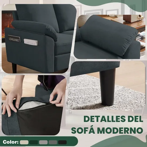 Vista 6 de Juego de sofá seccional convertible de 79", sofá moderno pequeño en forma de L de lino con otomana reversible y silla de acento, sofás de 3 asientos