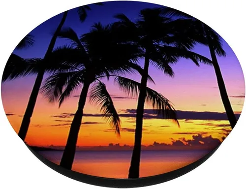 Vista 2 de Palm Trees – Hermoso Sunrise Sundown Sun Beach – PopSockets Grip y soporte para teléfonos y tabletas