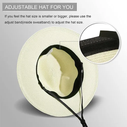 Vista 3 de Lanzom - Sombrero de paja playero para mujer, de ala ancha, plegable, estilo Fedora, UPF50+