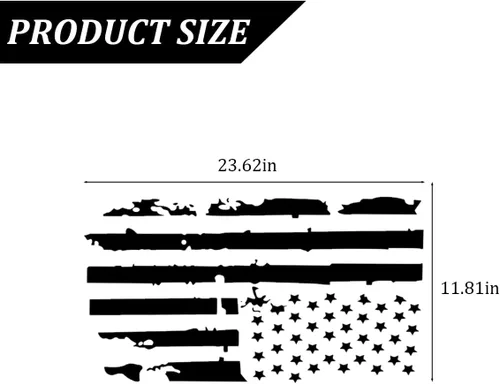Vista 2 de Calcomanía de bandera estadounidense envejecida de 23.6''x11.8'' para puerta de automóvil, calcomanía patriótica gráfica de la bandera de Estados