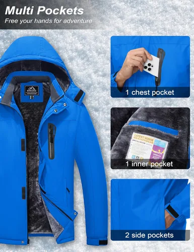 Vista 5 de MAGCOMSEN - Abrigos de invierno para hombre, impermeables, con forro polar, parka, con capucha, para esquiar, senderismo, trabajo