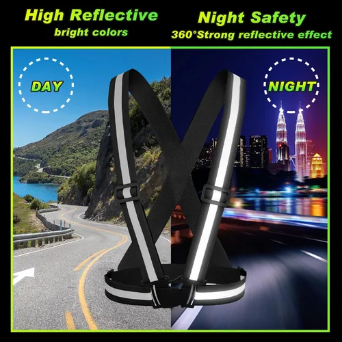 Vista 3 de Hercicy 20 chalecos reflectantes de alta visibilidad, correas ajustables para equipo de correr, reflector ligero para construcción (negro)
