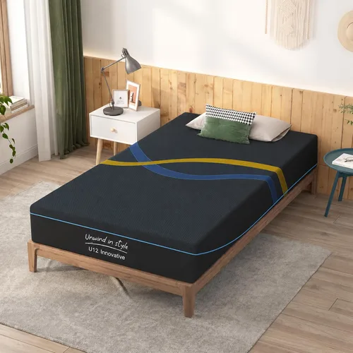 Vista 12 de Colchón de tamaño individual de espuma viscoelástica de gel de 6 pulgadas para noches frescas y alivio de presión, firmeza media en una caja, alivio