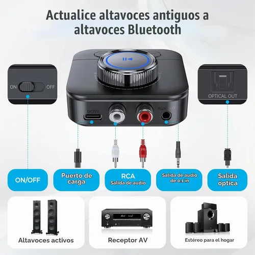 Vista 5 de Receptor Bluetooth para estéreo casero, adaptador RCA Bluetooth para óptica