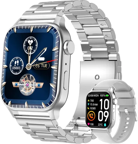 Vista 9 de Reloj inteligente para hombres con respuesta/hacer llamadas, pantalla HD de 1.85 pulgadas, reloj rastreador de fitness con resistente al agua, 100