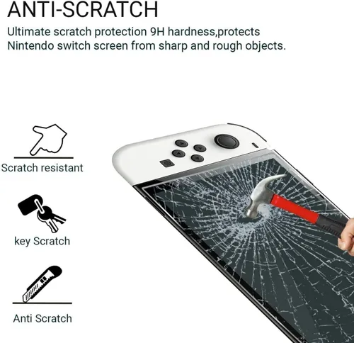 Vista 4 de Paquete de 2 protectores de pantalla de vidrio templado para Nintendo Switch OLED