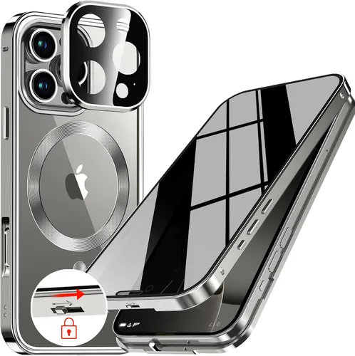 Vista 18 de Funda magnética de privacidad para iPhone 12 Pro Max con anillo de metal CD y cierre desplegable automático [compatible con MagSafe]