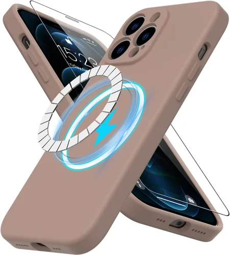Vista 13 de DEENAKIN Funda magnética de silicona para iPhone 12 Pro con protector de pantalla, compatible con MagSafe, protección de cámara, funda protectora