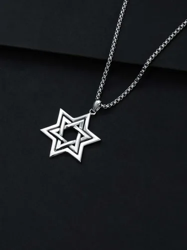 Vista 5 de Hexagram Necklace Men Women,Sterling Silver Jewish Star of DavidSeal of Solomon Six-pointed Star 12 Constellation Tetragrammaton Pendant Necklace