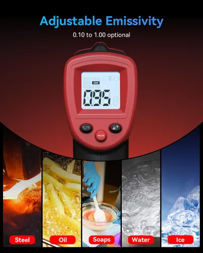 Vista 5 de Wintact Termómetro Infrarrojo Pistola de Temperatura -58℉ a 1094℉, Pistola Digital IR de Temperatura Superficial, Pistola Térmica Láser Sin Contacto