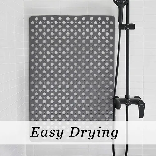 Vista 6 de Tiamo Tapete TPE para bañera y ducha, tapete grande de 35 x 16 pulgadas, antideslizante, lavable a máquina con agujeros de drenaje, ventosas