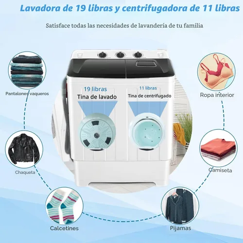Vista 3 de NICTEMAW - Lavadora portátil de 30 libras, lavadora y secadora compacta de doble tina con bomba de drenaje, control de tiempo, semiautomática