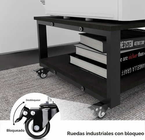 Vista 4 de Natwind 2 Tier Laser Printer Stand, 24''x24'' Large Printer Table, Black Negro