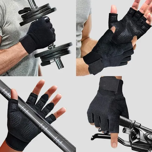 Vista 7 de Guantes de entrenamiento para mujer, guantes de levantamiento de pesas sin dedos, guantes de ejercicio para entrenamiento, fitness, ciclismo
