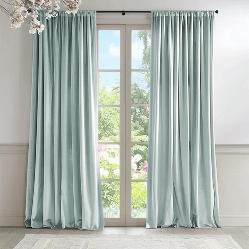 Vista 40 de Lazzzy Cortinas opacas de terciopelo beige de 84 pulgadas de largo con aislamiento térmico para oscurecer la habitación, cortinas forradas de lujo