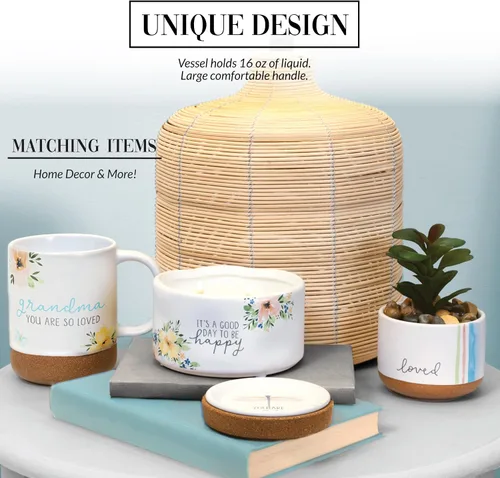 Vista 4 de Pavilion Gift Company - Grandma You Are So Loved - Taza de cerámica de 16 onzas con fondo esmaltado arenoso, patrón floral, taza de café de mango