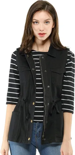 Vista 2 de Allegra K Chaqueta para mujer sin mangas con cierre, utilitaria, anorak, para uso en campo, chaleco de carga