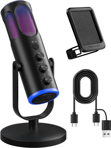Vista 9 de Microfono para juegos, micrófono condensador USB para PC, PS4/5 y Mac, micrófono de computadora con cancelación de ruido, silencio, reverberación