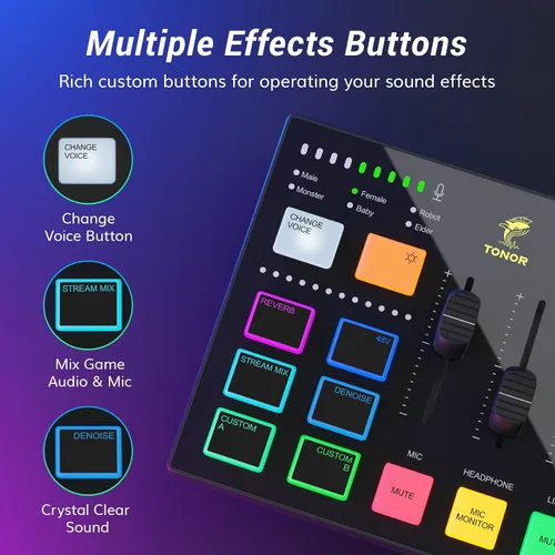 Vista 6 de TONOR Kit de micrófono dinámico para podcasts, interfaz de audio y micrófono XLR/USB para podcasting, grabación, micrófono de estudio cardioide XLR