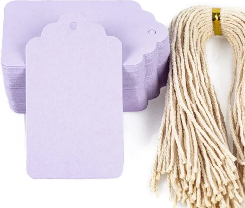 Vista 10 de Etiquetas para envolver regalo, 100 etiquetas azules en blanco con cuerda para regalos de baby shower, día del padre y regalos caseros artesanales