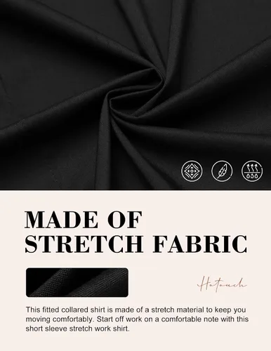 Vista 4 de HOTOUCH - Camisas básicas con botones para mujer de manga corta elásticas con cuello de botón para mesera y trabajo