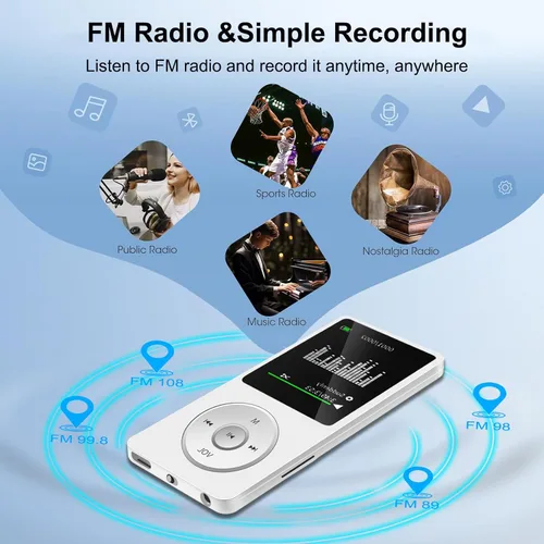 Vista 6 de Reproductor de MP3 con Bluetooth 5.0, pantalla de 1.8 pulgadas, reproductor de música portátil con altavoz HD, música de alta fidelidad compatible