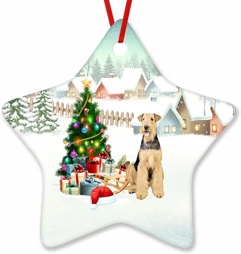 Vista 33 de Prezzy Airedale Terrier - Adorno para decoración de árbol de Navidad, regalos lindos para amantes de los perros, para familiares y amigos, nuevo