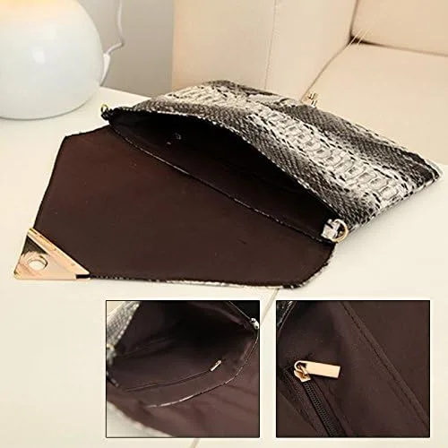 Vista 6 de Bolso de mano con diseño de piel de serpiente para mujer, bolso de hombro con cadena