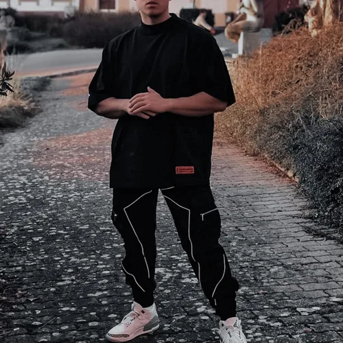 Vista 6 de DIOTSR Pantalones cargo para hombre Techwear Hip Hop, pantalones deportivos con bolsillos, ropa de calle punk para trotar