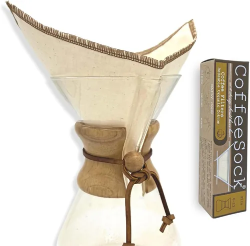 Vista 4 de CoffeeSock Filtros de café reutilizables, filtro de cono #6 y vertido (2 filtros), filtros de café de algodón natural orgánico fabricados