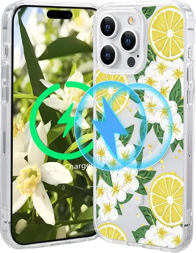 Vista 26 de Funda magnética de flores para iPhone 15 [compatible con MagSafe] Bonito patrón floral transparente a prueba de golpes