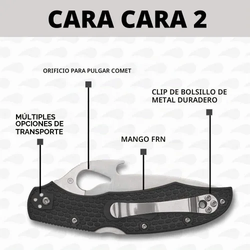 Vista 4 de Spyderco Cara Cara 2 CombinationEdge - Cuchillo ligero con abridor Emerson, mango FRN y hoja de acero 8Cr13MoV completamente plana - BY03PSBK2W