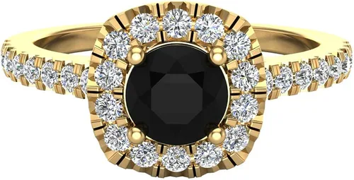 Vista 4 de Anillo de compromiso de diamantes negros para mujer, anillo de diamantes con halo de oro de 14 quilates, 0,75 quilates