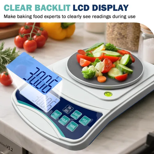 Vista 4 de Balanza Digital de Laboratorio 1000g x 0.01g, Balanza Analítica Electrónica de Precisión para Laboratorio, Joyería, Cocina, Incluye Peso de 100g y 2