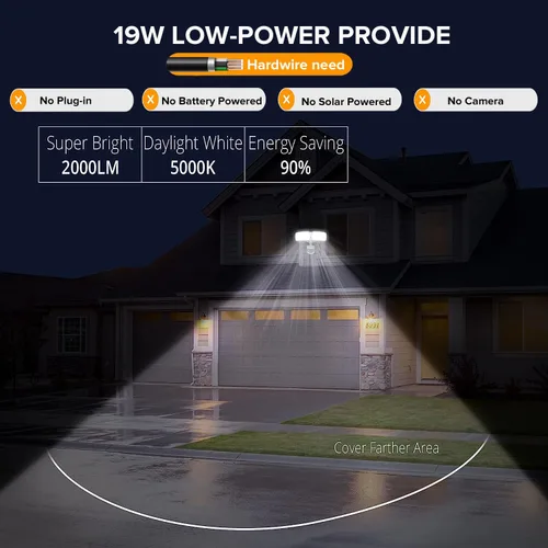 Vista 2 de UME Luces LED de seguridad de 19 W, luz con sensor de movimiento para exteriores, luz de inundación de movimiento de 2000 lúmenes, 5000 K, IP65