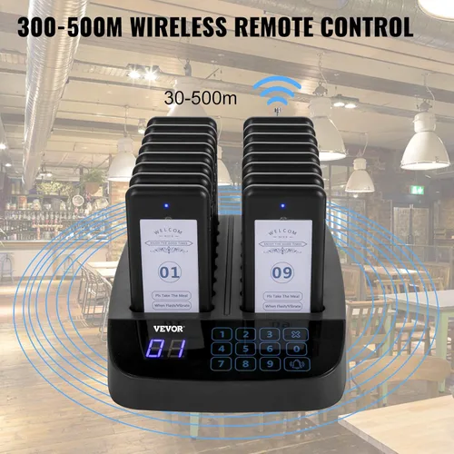 Vista 3 de Sistema de localizadores de restaurante VEVOR F101 16 localizadores, sistema de llamadas inalámbrico de hasta 98 beepers, teclado táctil