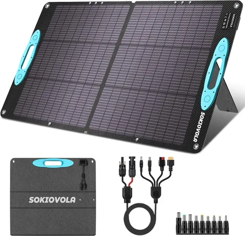 Vista 10 de Paneles solares portátiles de 50 W, cargador de panel solar plegable IP68 impermeable con puertos USB-A y USB-C, salida de 18 V CC para pequeña