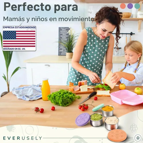 Vista 3 de Everusely Vasos para condimentos – Paquete de 3, 1.7 oz / 1.7 fl oz, brillantes, de acero inoxidable – Recipientes de condimentos con tapas