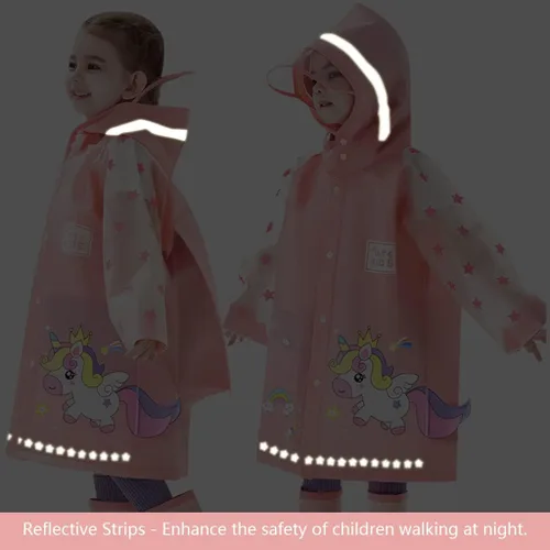 Vista 5 de Chubasqueros impermeables para niños, chaqueta impermeable con capucha, poncho de lluvia para niños y niñas, traje de lluvia reutilizable, ropa
