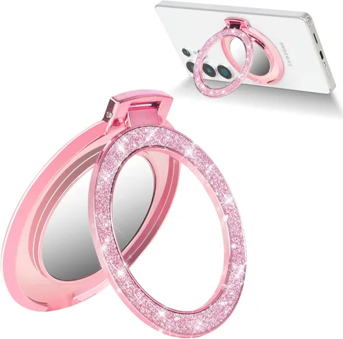 Vista 10 de Soporte para anillo de dedo, anillo de metal brillante para teléfono con espejo para iPhone 17 Pro Max, Galaxy S26 Ultra, soporte de anillo