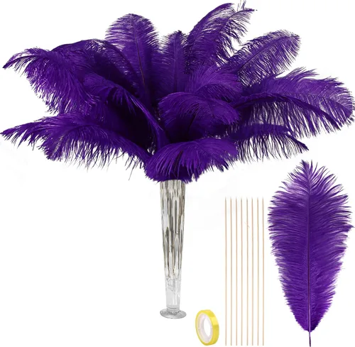 Vista 10 de VIJIV Plumas de avestruz grandes de color negro natural, 10 piezas, kit de fabricación de plumas de 28 pulgadas de largo para manualidades, flores