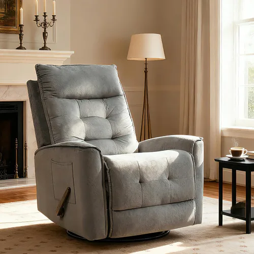 Vista 10 de Silla reclinable basculante giratoria para adultos, silla mecedora Silla reclinable balancín pequeña para espacios pequeños, RV, sala de estar