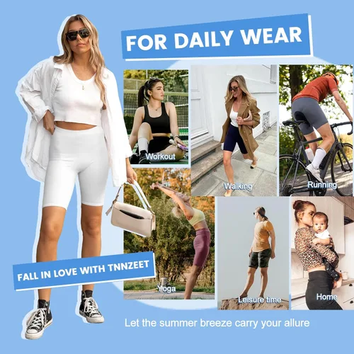 Vista 4 de TNNZEET - Pantalones cortos elásticos para mujer, de cintura alta de 20cm, para correr, entrenar, hacer ciclismo