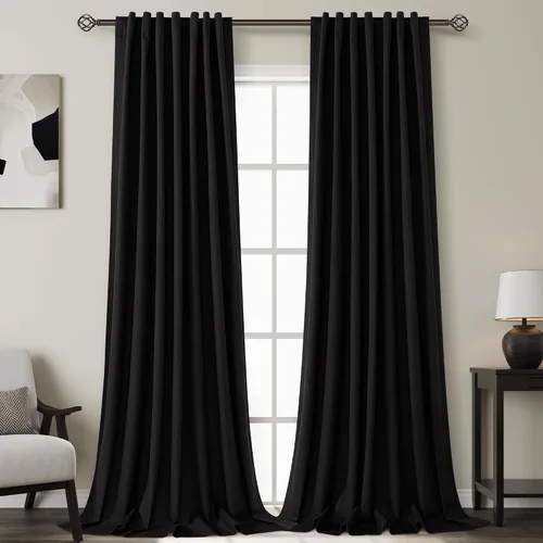 Vista 30 de Nanspring Cortinas de lino 100% opacas para dormitorio, 96 pulgadas de largo, con pestaña trasera, bolsillo para barra, aislamiento térmico, cortina