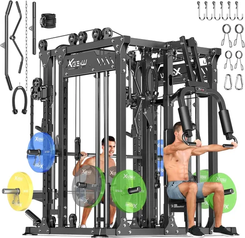 Vista 11 de Rack Multiusos para Sentadillas, Conjunto de Rack de Pesas Smith Machine con Sistema de Crossover de Cables, Racks de Potencia para Gimnasio
